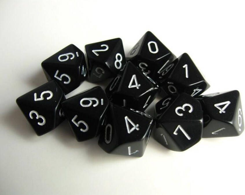 Chessex Opaque Black white D10 Dobbelsteen Set (10 stuks)