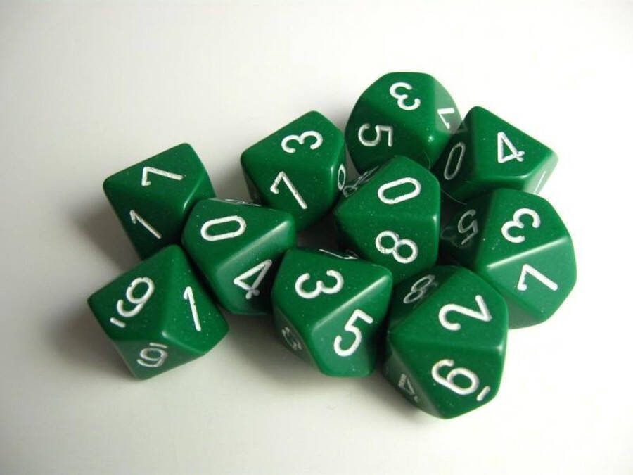 Chessex Opaque Green white D10 Dobbelsteen Set (10 stuks)