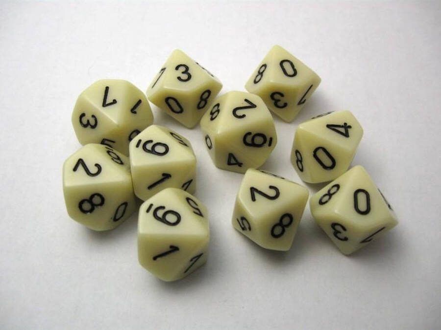 Chessex Opaque Ivory black D10 Dobbelsteen Set (10 stuks)