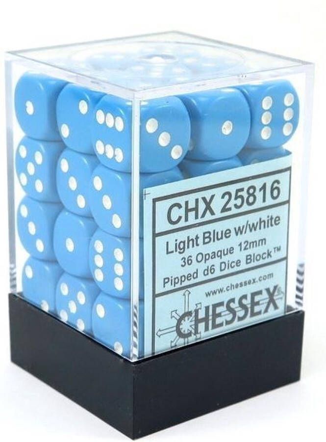 Chessex Opaque Light Blue white D6 12mm Dobbelsteen Set (36 stuks)