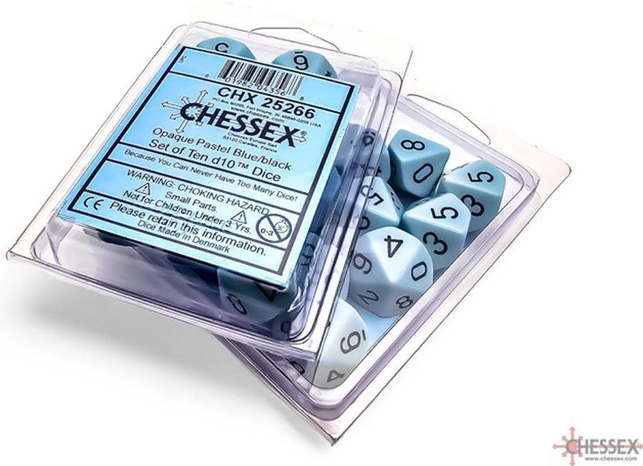 Chessex Opaque Pastel Blue black D10 Dobbelsteen Set (10 stuks)