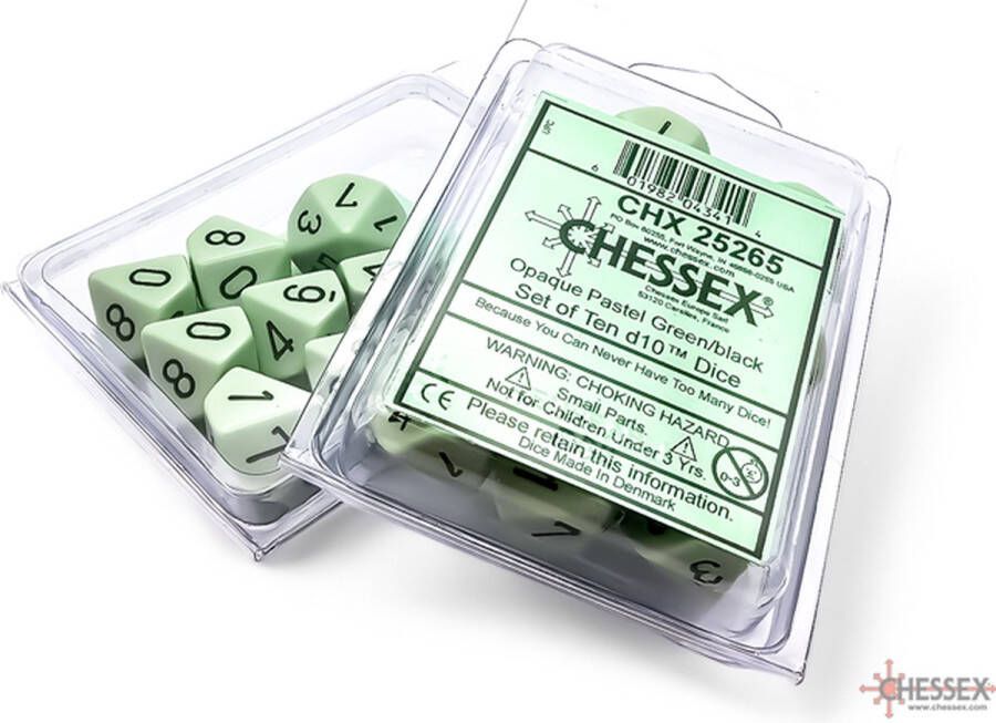 Chessex Opaque Pastel Green black D10 Dobbelsteen Set (10 stuks)