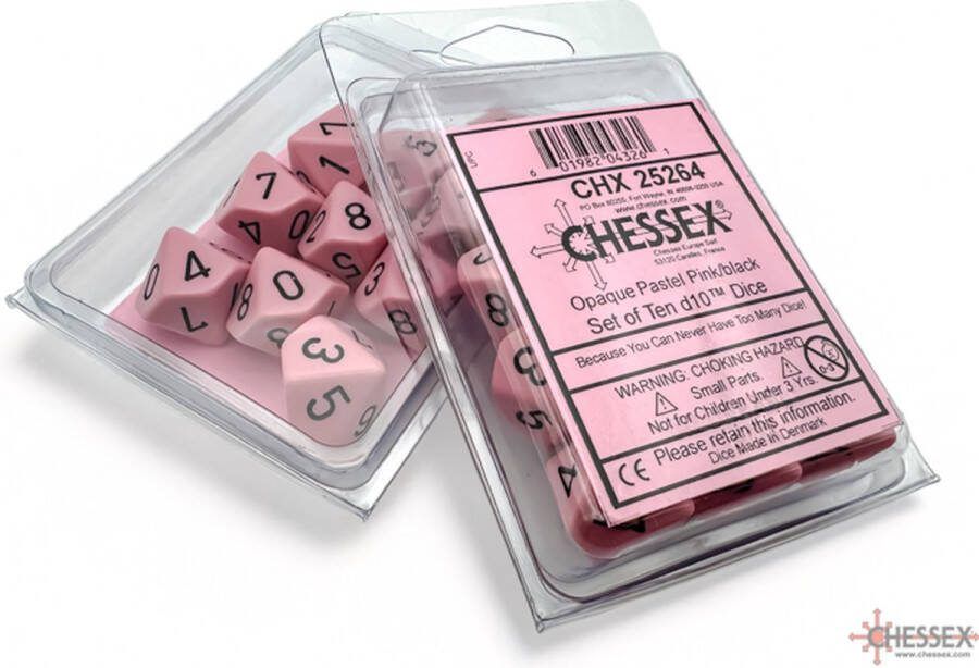 Chessex Opaque Pastel Pink black D10 Dobbelsteen Set (10 stuks)