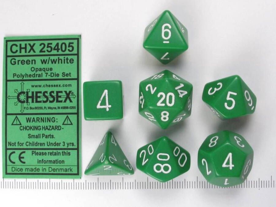 Chessex dobbelstenen set 7 polydice Opaque Green w white