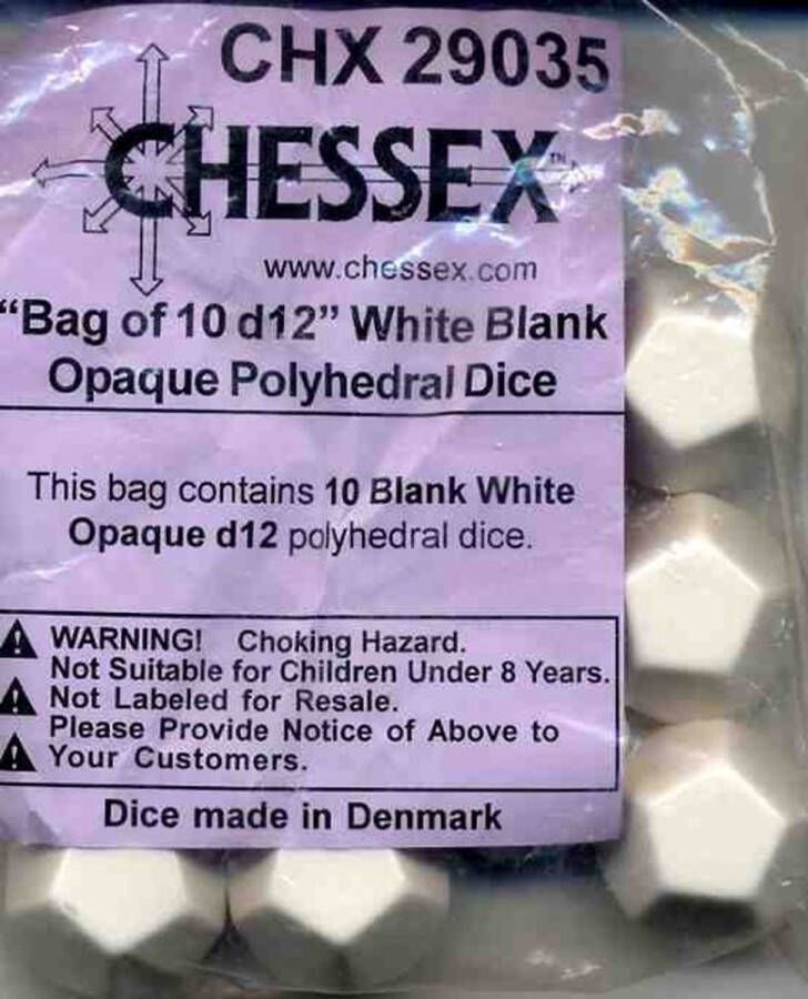Chessex Opaque White Blanc D12 Dobbelsteen Set (10 stuks)