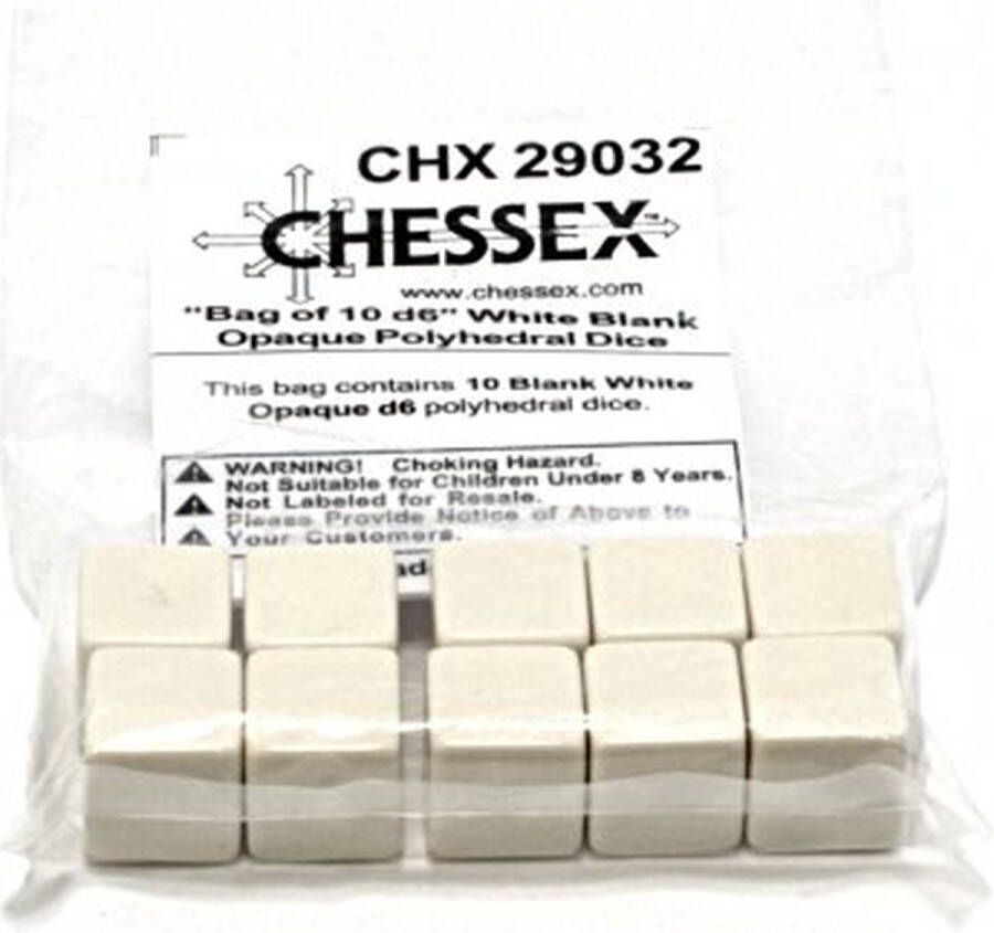 Chessex Opaque White Blanc D6 Dobbelsteen Set (10 stuks)