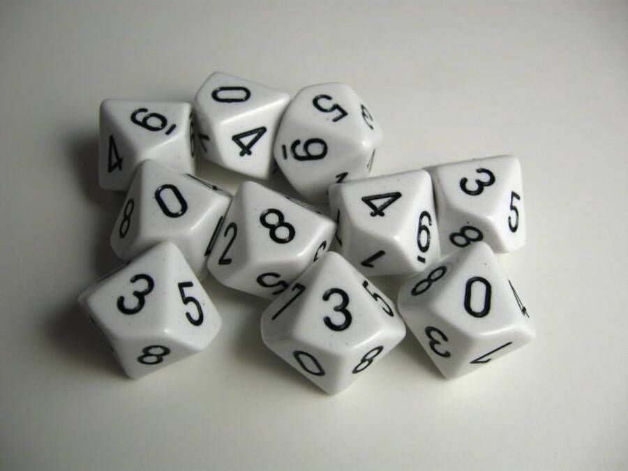 Chessex Opaque White black D10 Dobbelsteen Set (10 stuks)