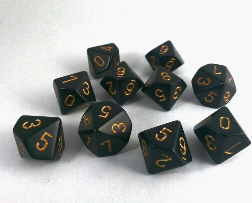 Chessex Opaque zwart goud D10 Dobbelsteen Set (10 stuks)