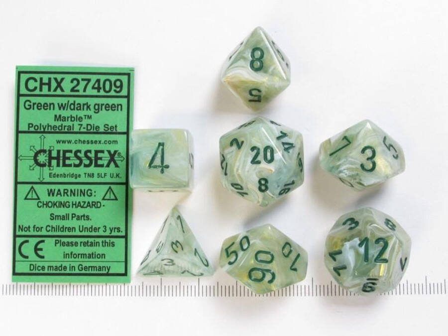 Chessex Polydice 7 Dobbelstenenset Marble Green Dark Green