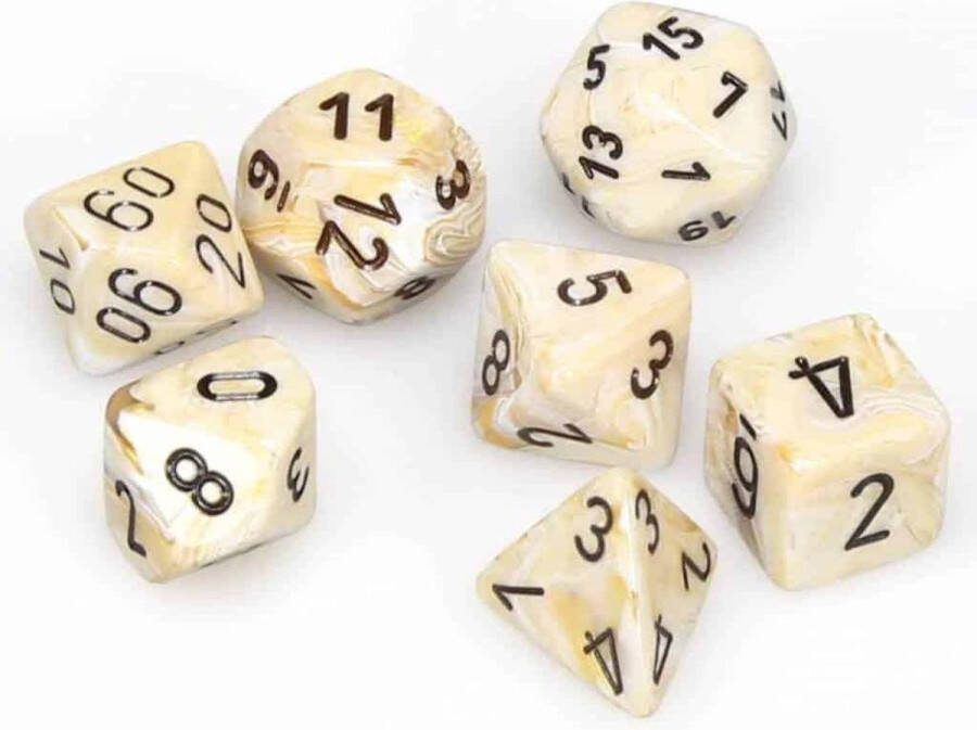 Chessex Polydice 7 Dobbelstenenset Marble Ivoor Black