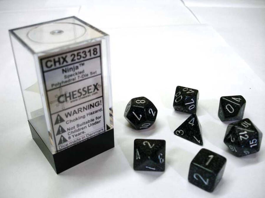 Chessex Ninja gespikkelde polydobbelsteen set 7 stuks