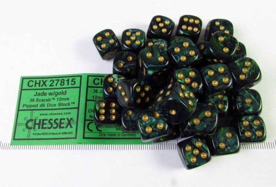 Chessex Scarab Jade gold D6 12mm Dobbelsteen Set (36 stuks)
