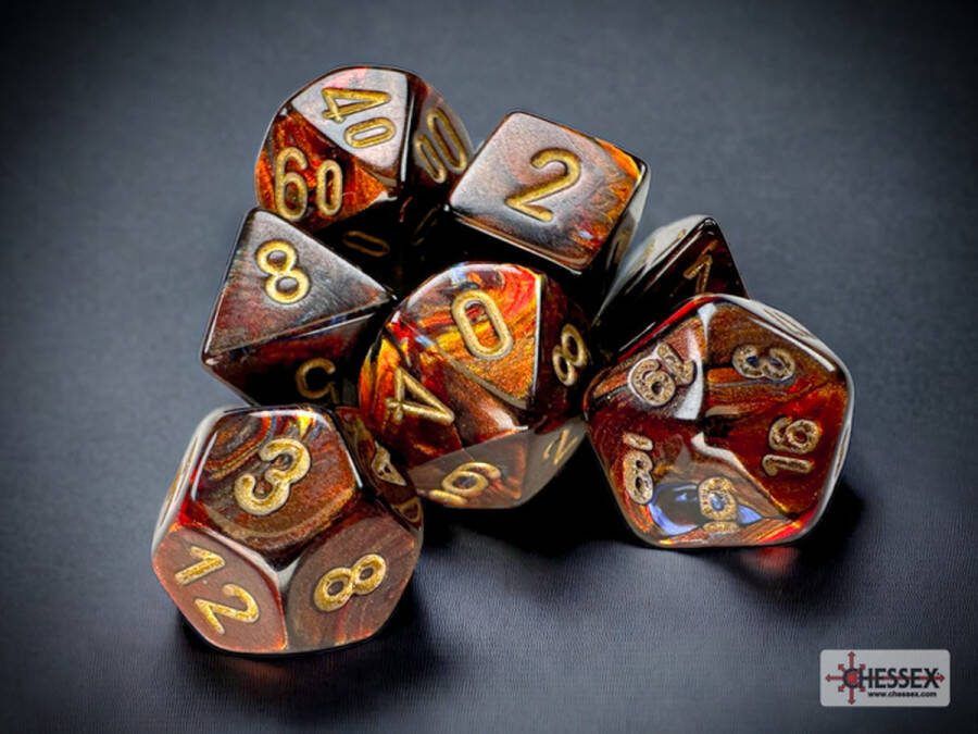 Chessex Scarab Mini-Polyhedral Blue Blood gold Dobbelsteen Set (7 stuks)