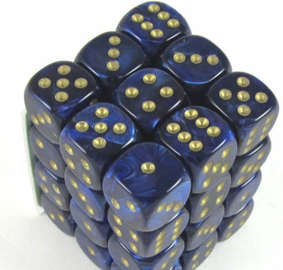 Chessex Scarab Royal Blue gold D6 12mm Dobbelsteen Set (36 stuks)