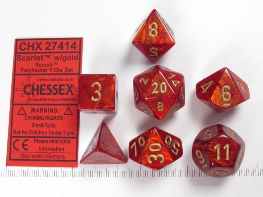 Chessex Scarab Scarlet gold Polydice Dobbelsteen Set (7 stuks)