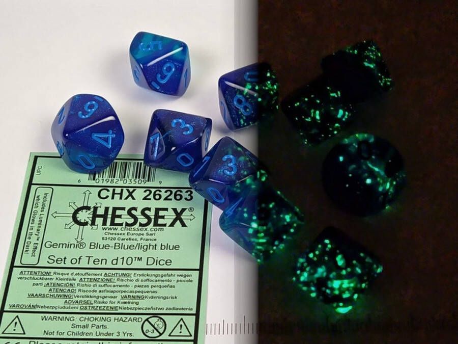 Chessex Gemini Blue-Blue light blue Luminary Dobbelsteen Set (10 stuks)