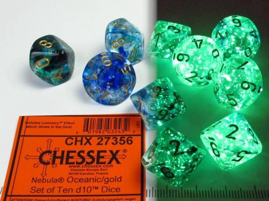 Chessex Set 10-zijdig Nebula Oceanic w gold