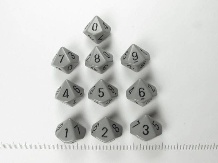 Chessex Opaque Grey black D10 Dobbelsteen Set (10 stuks)
