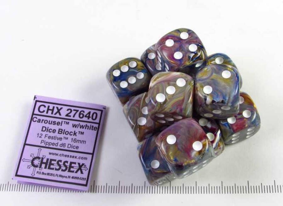 Chessex Festive Carousel white D6 16mm Dobbelsteen Set (12 stuks)