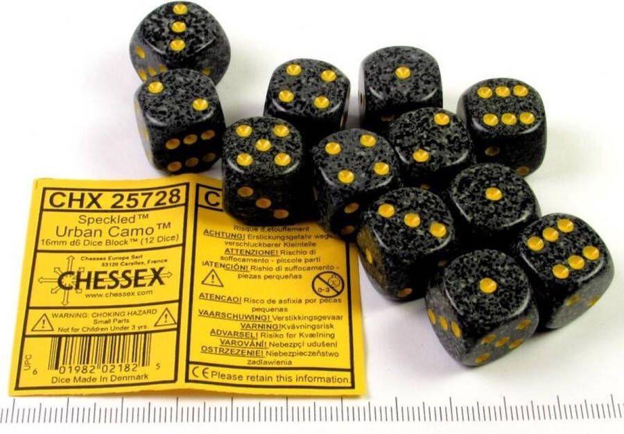 Chessex Urban Camo Gespikkeld D6 16mm Dobbelsteen Set (12 stuks)