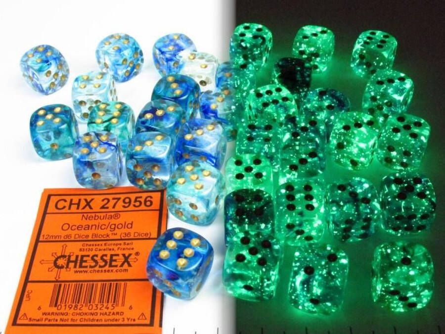 Chessex Nebula Oceanic gold Luminary D6 12mm Dobbelsteen Set (36 stuks)