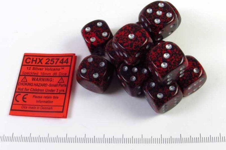 Chessex Zilveren Vulkaan Gespikkelde D6 16mm Dobbelsteen Set (12 stuks)