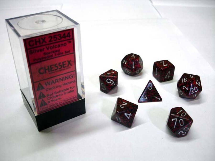 Chessex zilveren vulkaan gespikkelde polydobbelsteen set (7 stuks)