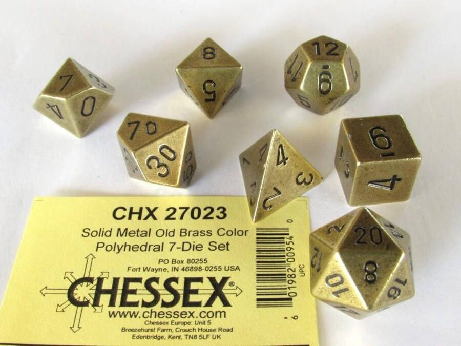 Chessex Solid Metal Old Brass Colour Polyhedral 7-die set CHX 27023