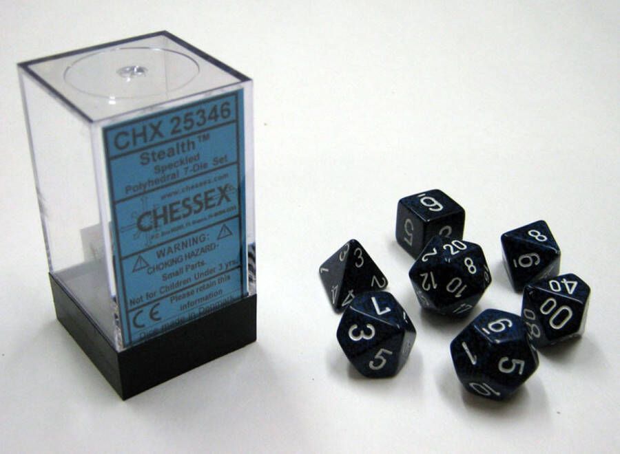 Chessex Stealth gespikkelde Polydice Dobbelsteen Set (7 stuks)