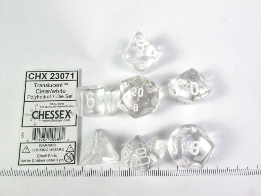 Chessex Translucent Clear white Polyhedral 7 die Set