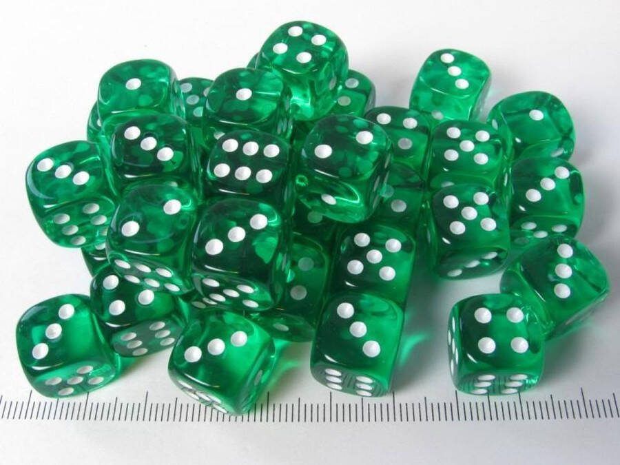 Chessex Translucent Green white D6 12mm Dobbelsteen Set (36 stuks)