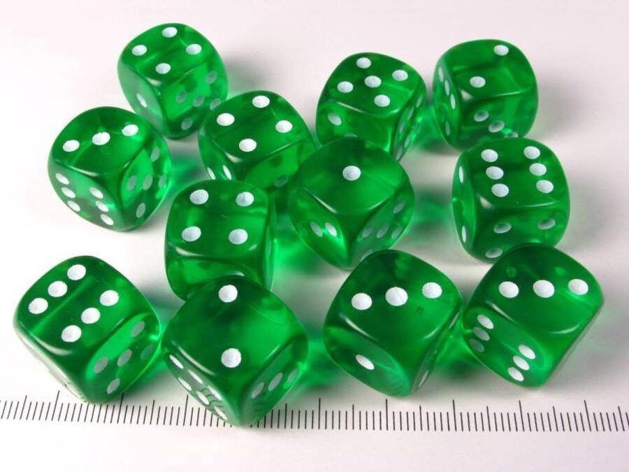 Chessex Translucent Green white D6 16mm Dobbelsteen Set (12 stuks)