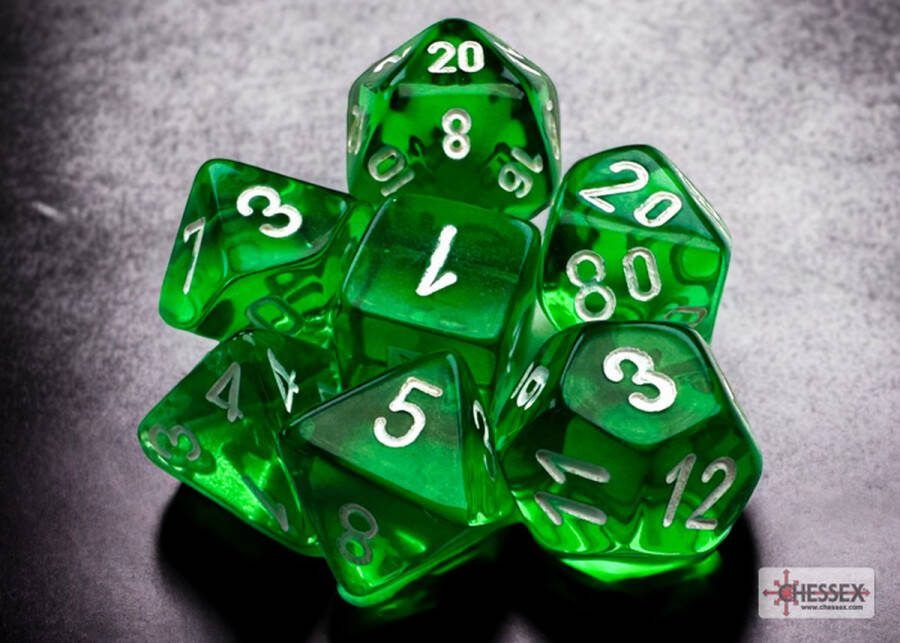 Chessex Translucent Mini-Polyhedral Green white Dobbelsteen Set (7 stuks)