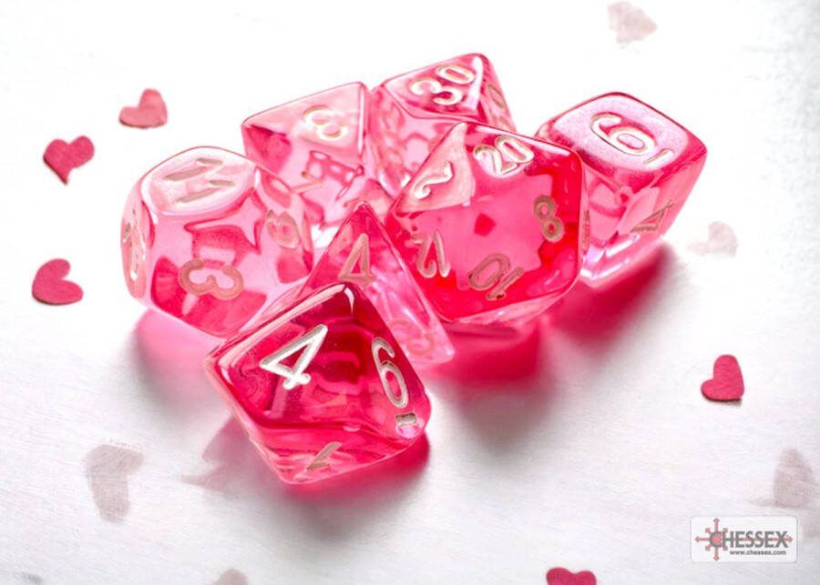 Chessex Translucent Mini-Polyhedral Pink white Dobbelsteen Set (7 stuks)