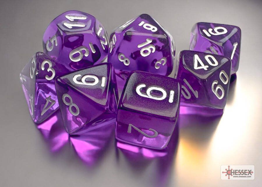Chessex Translucent Mini-Polyhedral Purple white Dobbelsteen Set (7 stuks)