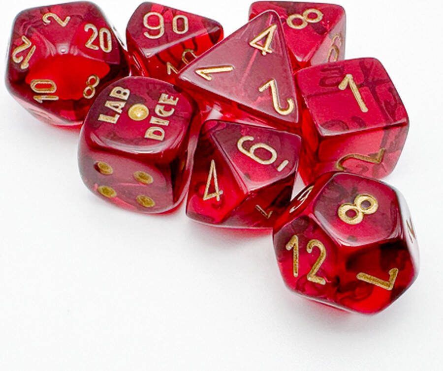 Chessex Translucent Polyhedral Crimson gold Dobbelsteen Set (7 stuks + 1 bonus)