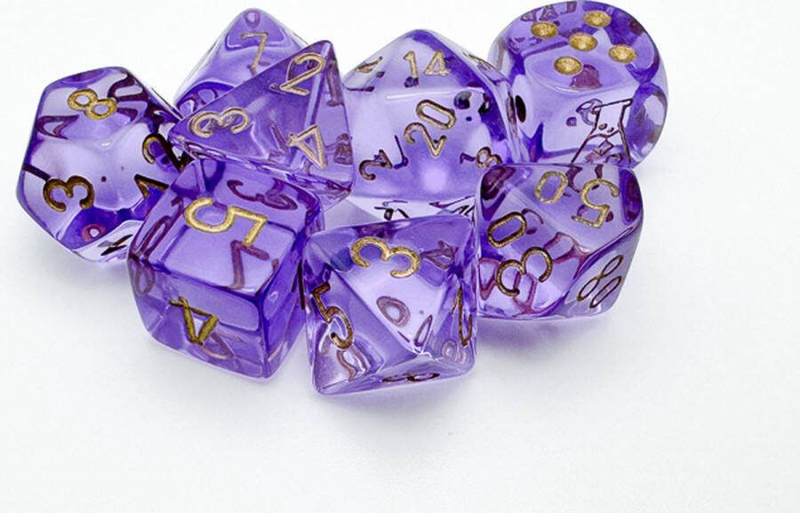 Chessex Translucent Polyhedral Lavender gold Dobbelsteen Set (7 stuks + 1 bonus)