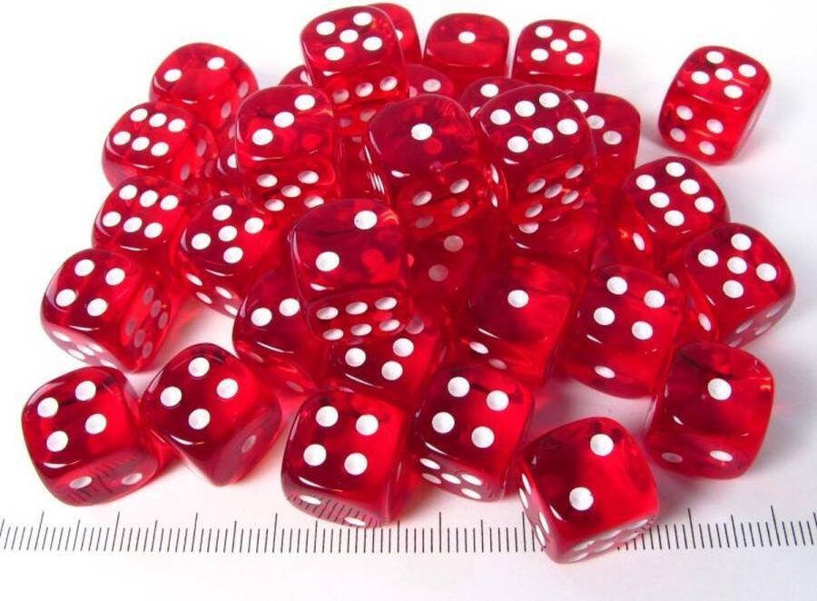 Chessex Doorschijnend Rood wit D6 12mm Dobbelsteen Set (36 stuks)