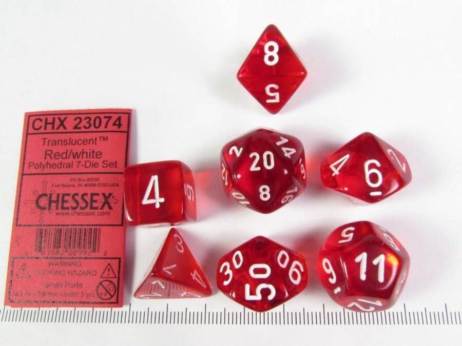Chessex Translucent Red white Polyhedral 7-Die Set