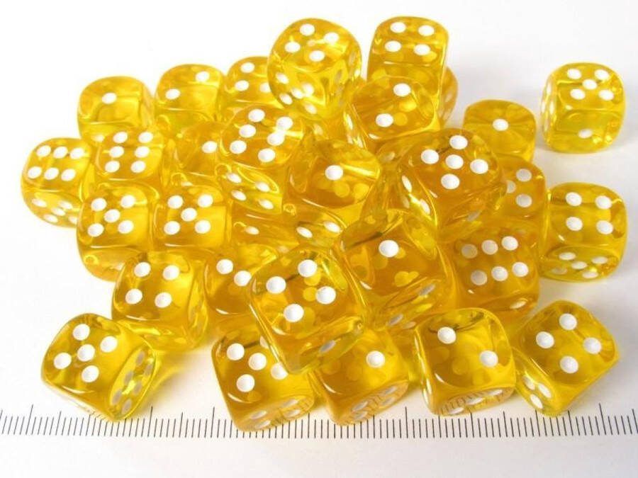 Chessex Translucent Yellow white D6 12mm Dobbelsteen Set (36 stuks)