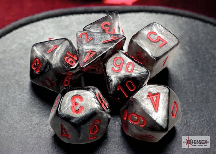 Chessex Velvet Mini-Polyhedral Black red Dobbelsteen Set (7 stuks)