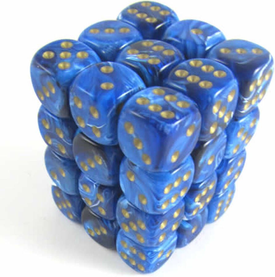 Chessex Vortex Blue gold D6 12mm Dobbelsteen Set (36 stuks)