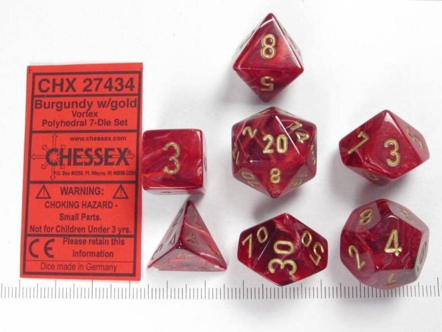 Chessex Vortex Burgundy gold Polydice Dobbelsteen Set (7 stuks)