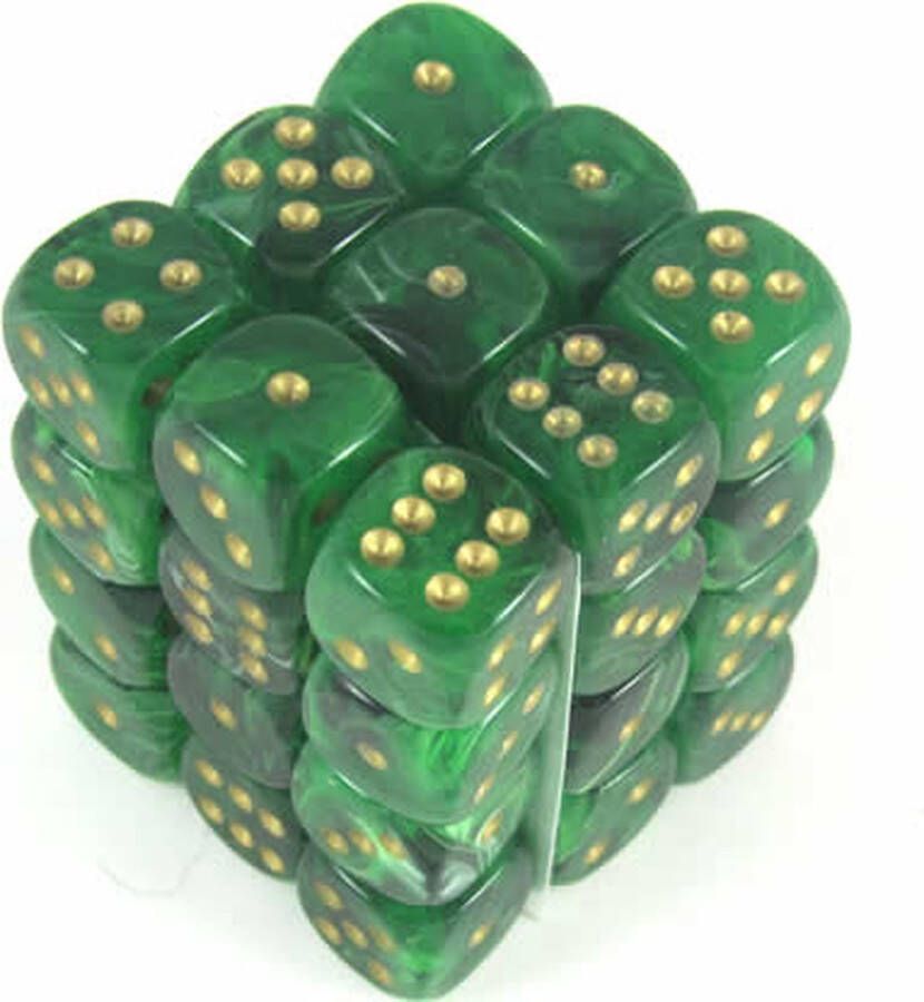 Chessex Vortex Green gold D6 12mm Dobbelsteen Set (36 stuks)