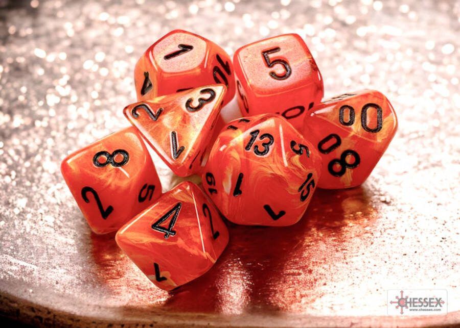 Chessex Vortex Mini-Polyhedral Orange black Dobbelsteen Set (7 stuks)