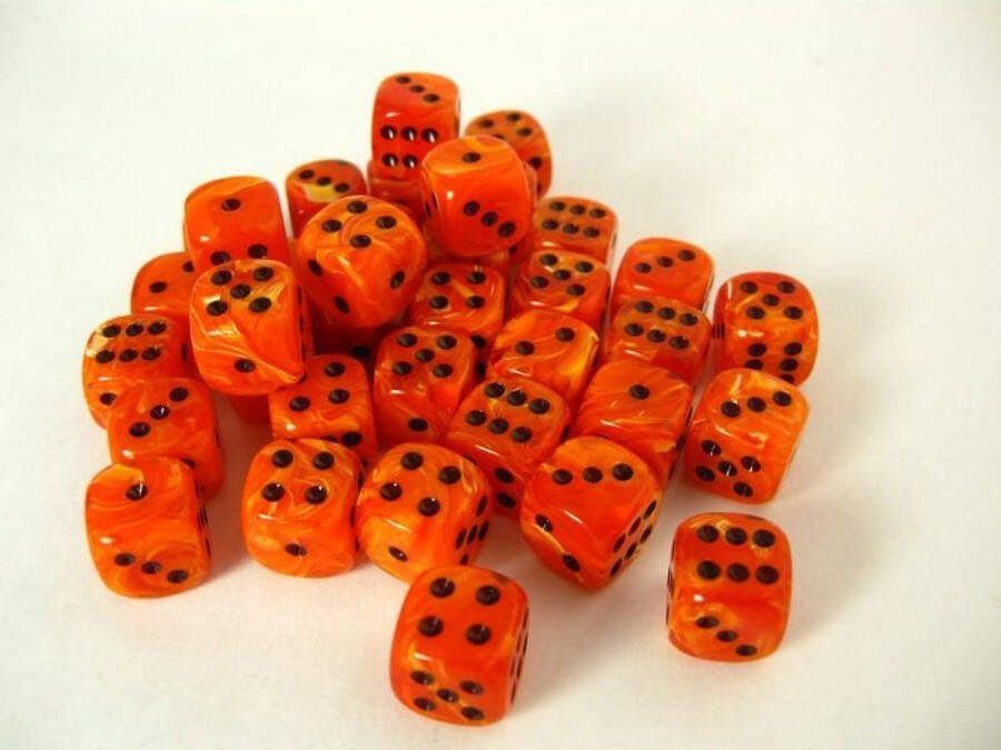 Chessex Vortex Oranje Zwart D6 12mm Dobbelsteen Set (36 stuks)
