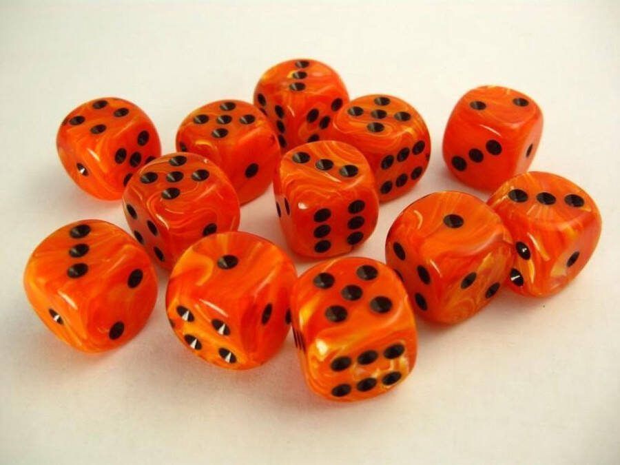 Chessex dobbelstenen set 12 6-zijdig 16 mm Vortex orange w black