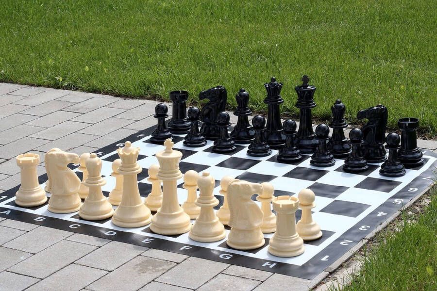 Chess.shop LARGE Schaakset voor Buiten Tuin Schaakbord met Schaakstukken 92x92 Schaakbord Koninghoogte 20cm