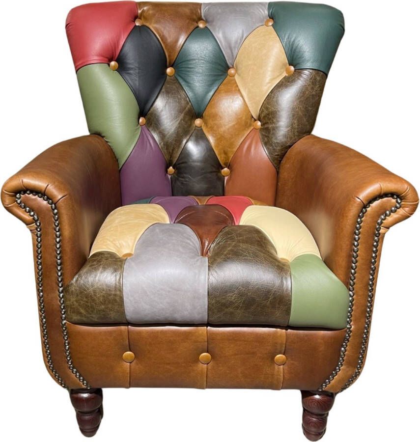 Chesterfield Gekleurde fauteuil Patchwork Multicolor 100% leer stoel