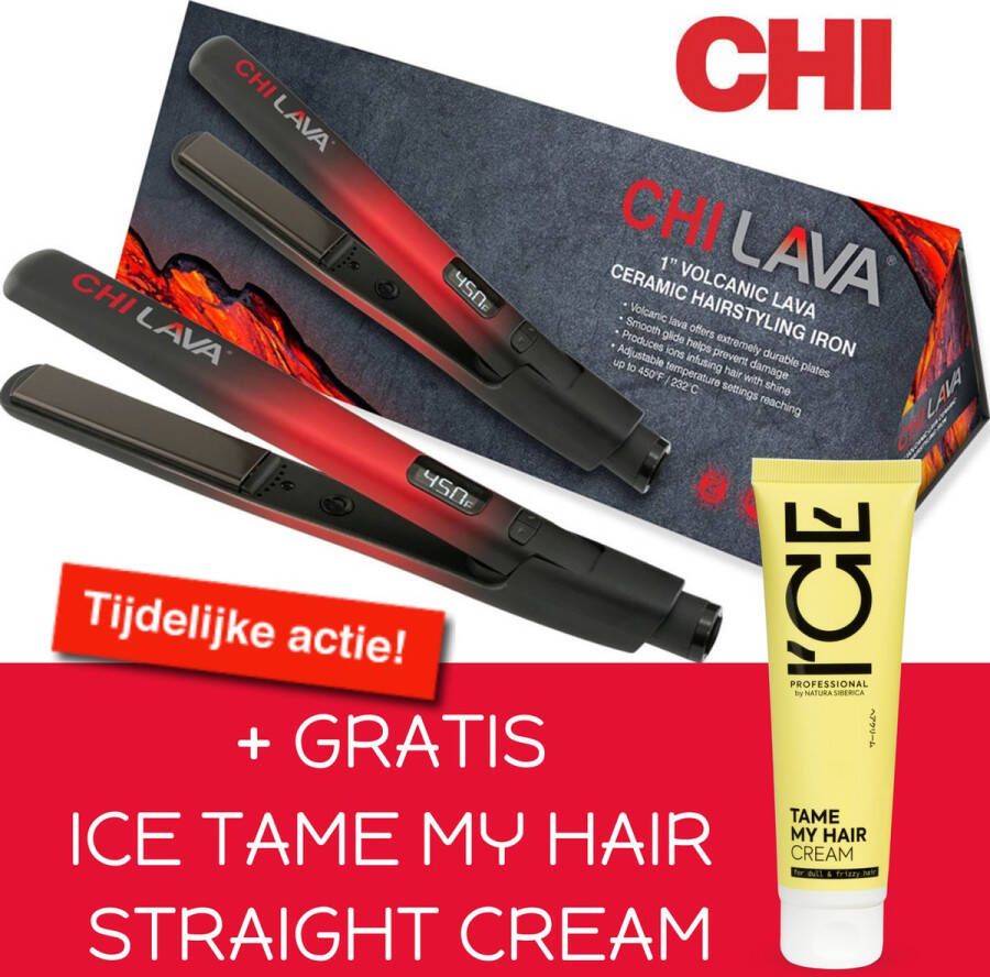 Chi Lava Volcanic Ceramic Stijltang + ICE STRAIGHTEING CREAM 200ml